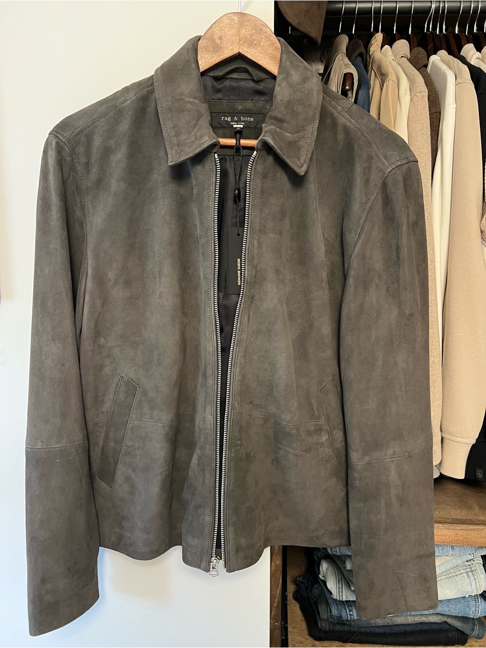 rag & bone Grey Kurt Suede Trucker Jacket (Fall 2025)